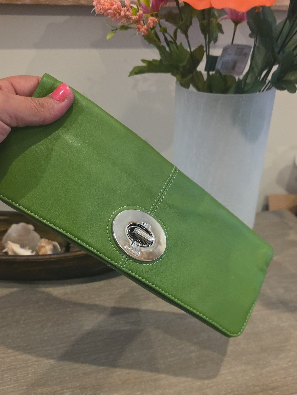 Coach Y2K Green Foldover Clutch - Picture 9 of 10